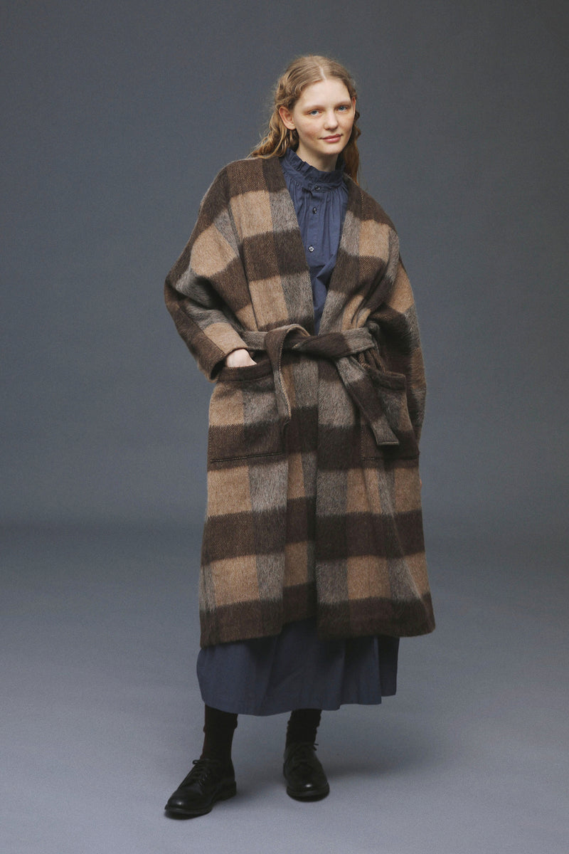 Dolman Gown Coat - Recycled Wool Shaggy Check