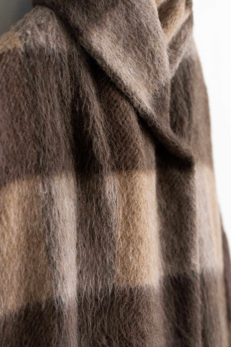 Shawl Collar Coat - Recycled Wool Shaggy Check