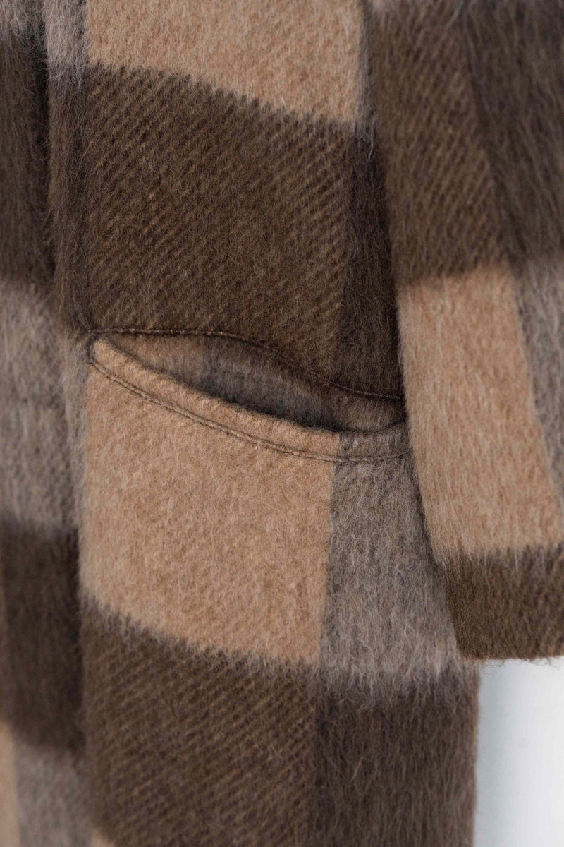 Shawl Collar Coat - Recycled Wool Shaggy Check