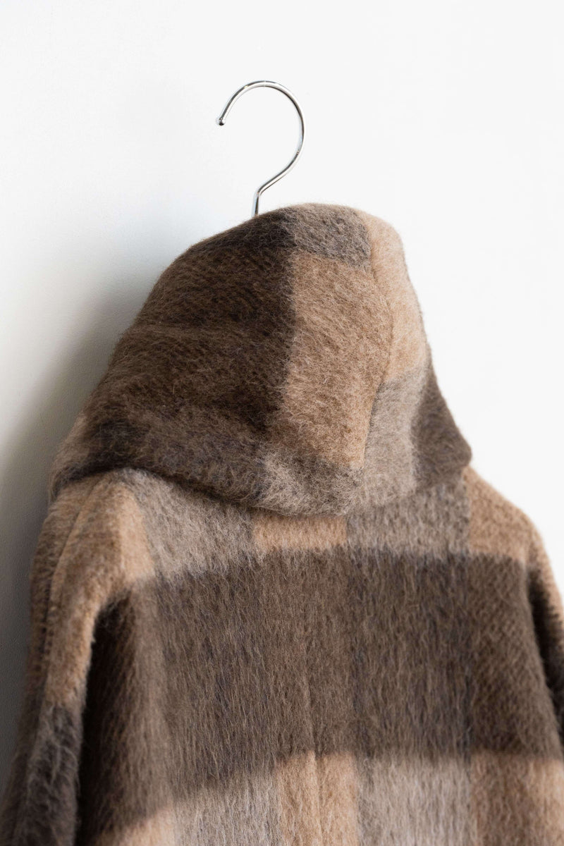 Shawl Collar Coat - Recycled Wool Shaggy Check