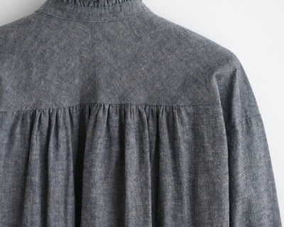 Pleated Collared Gather Shirt _ Cotton Linen Denim