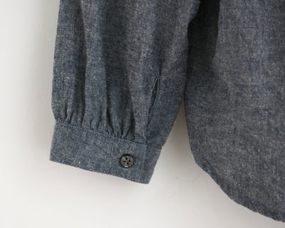 Pleated Collared Gather Shirt _ Cotton Linen Denim