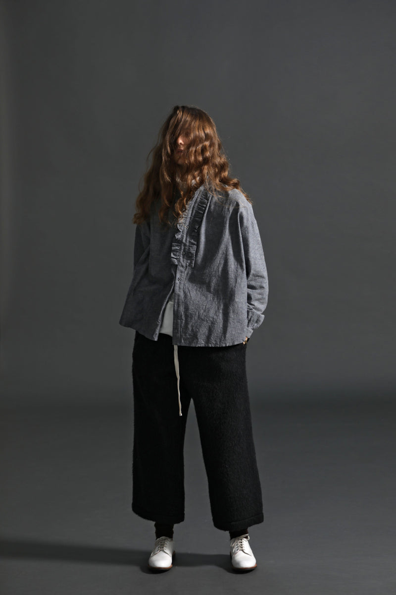 Pleated Collared Gather Shirt _ Cotton Linen Denim