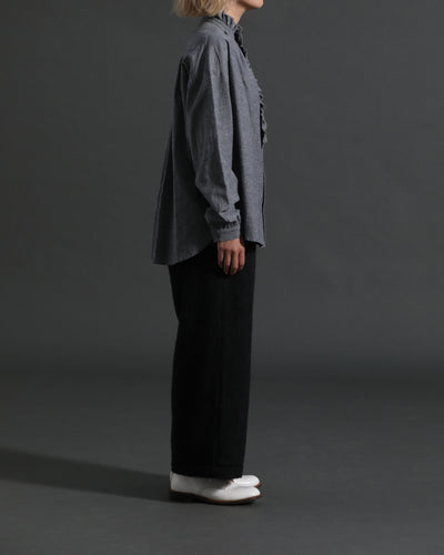 Pleated Collared Gather Shirt _ Cotton Linen Denim